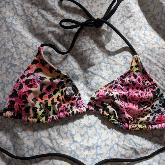 Billabong Triangle Bikini Top, Neon Rainbow Leopard Print, Size XS - Main Image